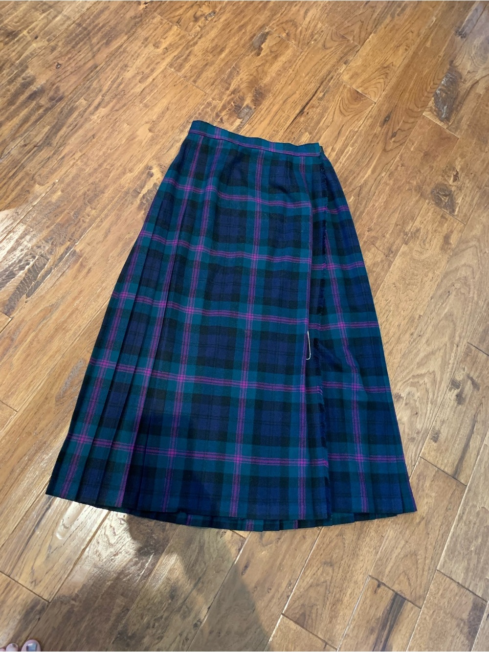 Vintage Tartan Maxi Skirt in Navy, Green & Pink
